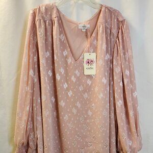 Entro Smock Sleeve Blouse Blush Pink Teddy Bear Print Size 2X NEW
